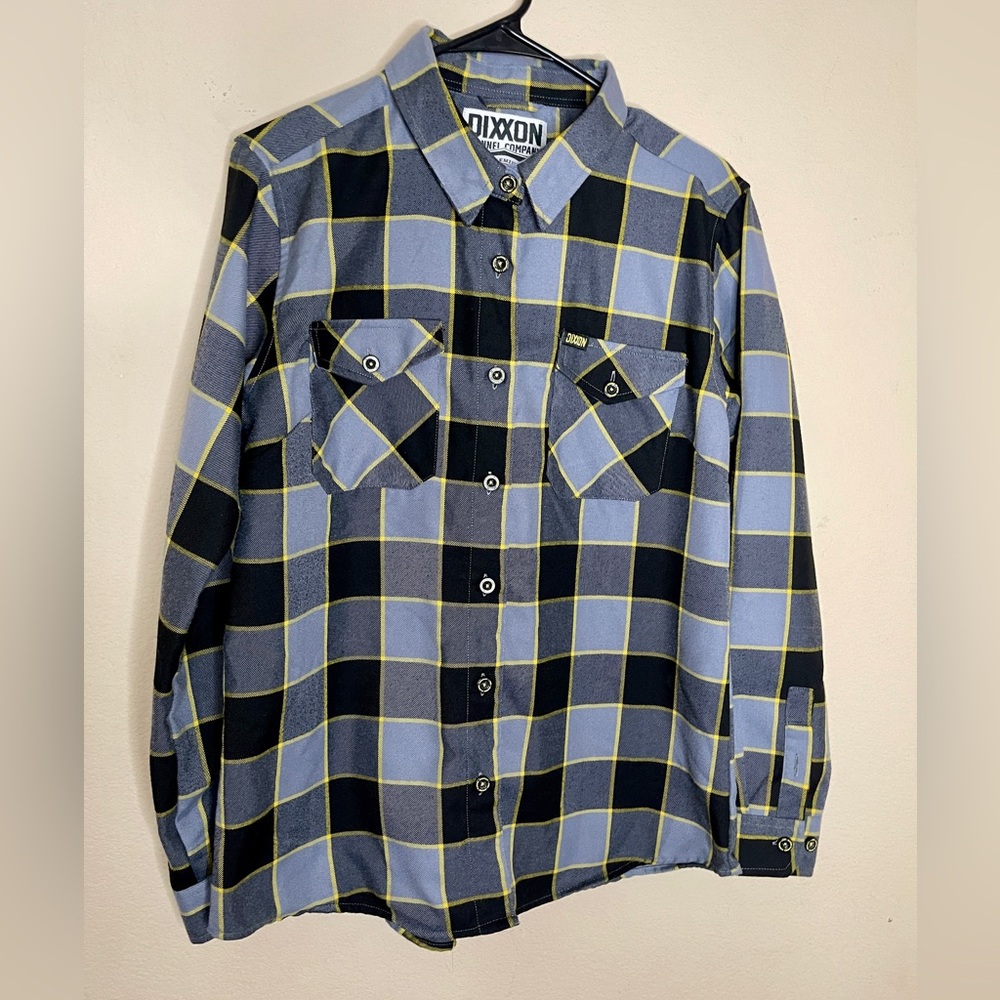 Dixxon Flannel Company The Bolt Gray Black Yellow Plaid Women’s Button Up Shirt